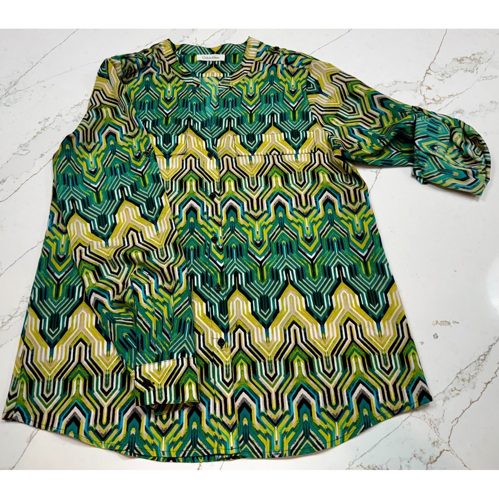 CALVIN KLEIN Geometric Blouse Women's Sz Med (original size‎ tag is missing)
